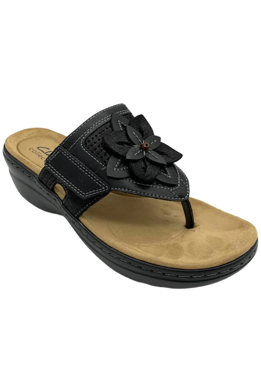 Clarks Women's Merliah2 Kyla Flower Wedge Sandal Black - Wide